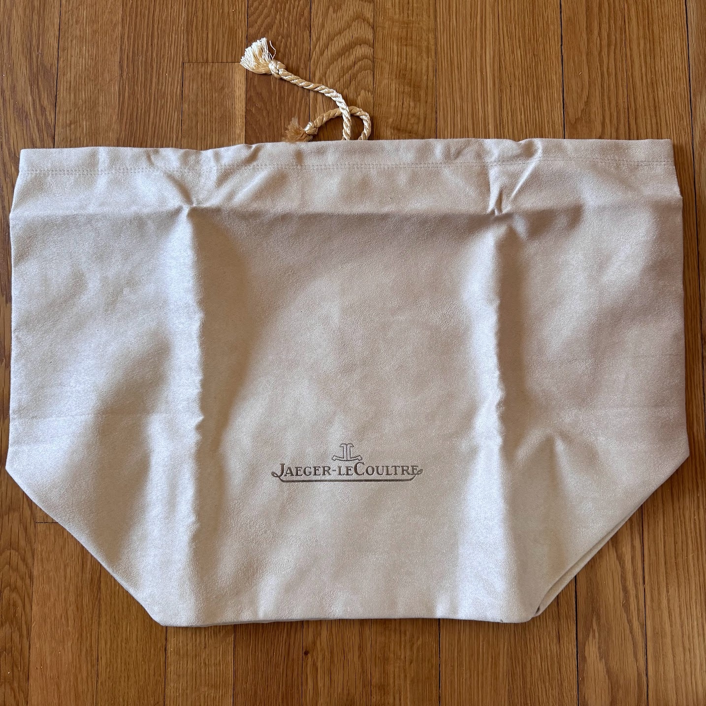JaegerLecoultre Beige Suede Clock Pouch Large Tassel Drawstring Rare Atmos Bag
